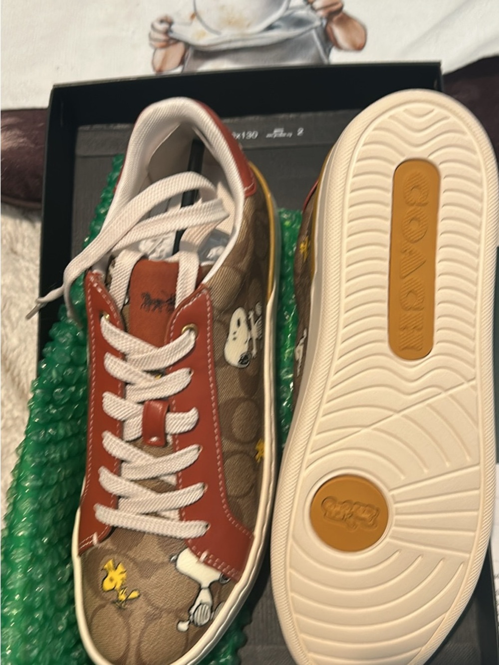 Peanuts Brown & Red Canvas Sneakers with Woodstock Print - Peanuts